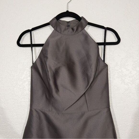 NWT Alfred‎ Sung Caviar Gray High Neck Cut Out Satin Dress Size 2 - Picture 4 of 9